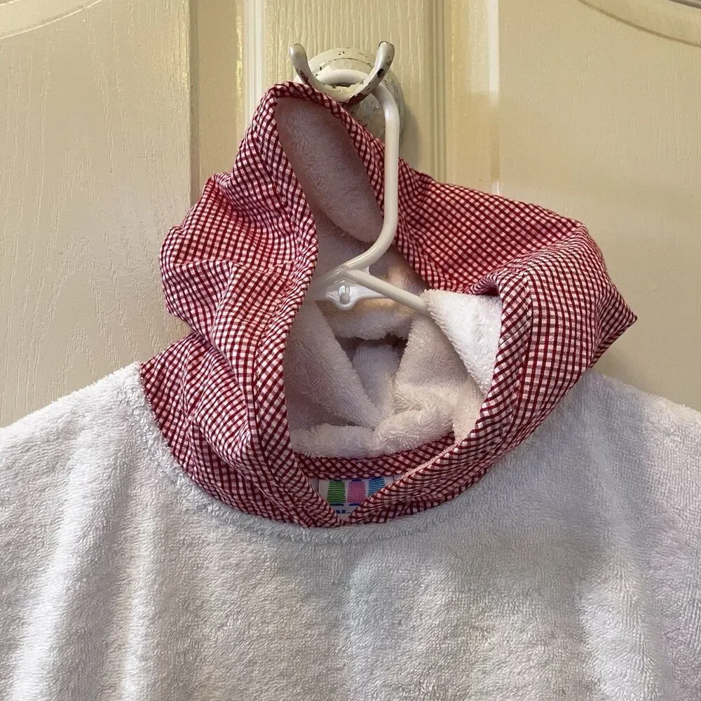 3 Marthas Hooded Terry Swim Cover Up White Red Gingham Seersucker Size 5-6 NWT